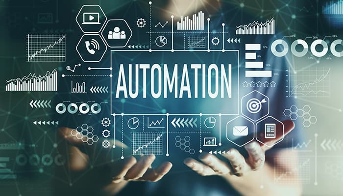 Automation with young man touching screen