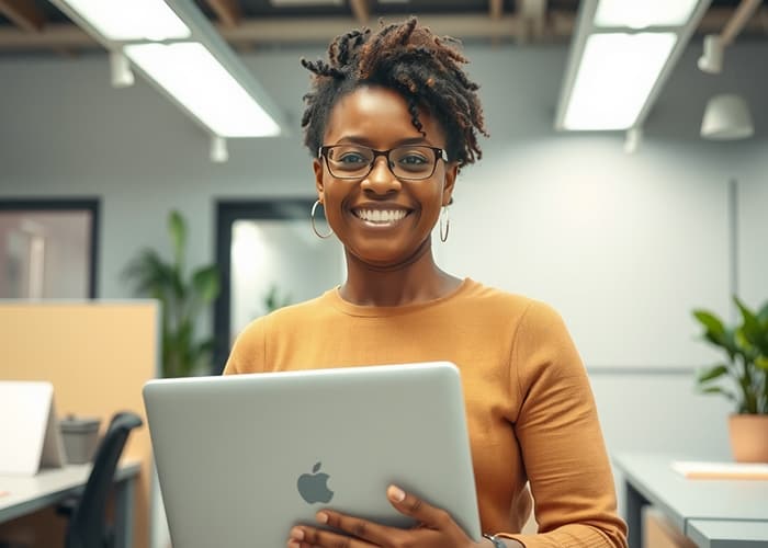 Government clerk smiling while using Granicus' Operations Cloud to automate time-consuming and costly public meeting and records requests tasks.
