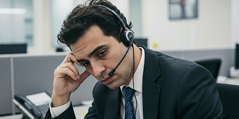 Stressed local government employee handling multiple phone calls from frustrated citizens, overwhelmed by public service demands.