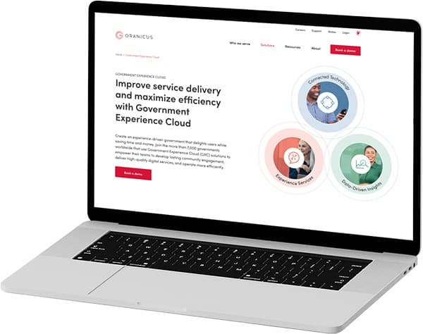 An open laptop displaying Granicus' Government Experience Cloud webpage