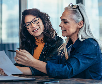 Education administration team working on data