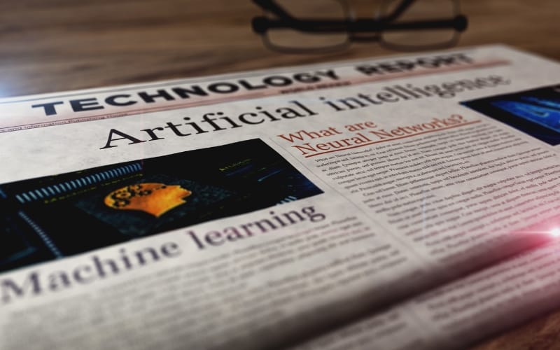 A newspaper with a headline reading, 