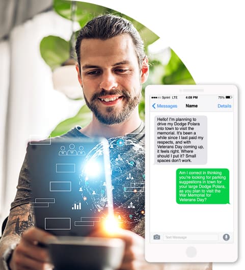 Male citizen interacting with AI-powered government services.