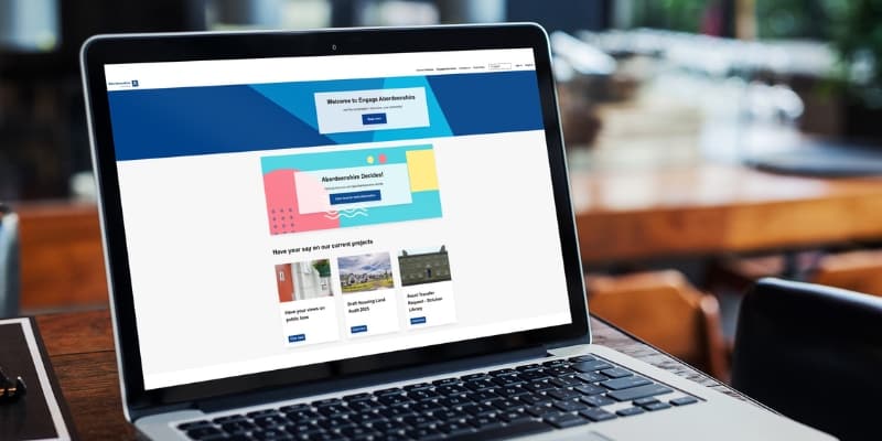 The Aberdeenshire Enagement HQ portal opened up on a laptop.