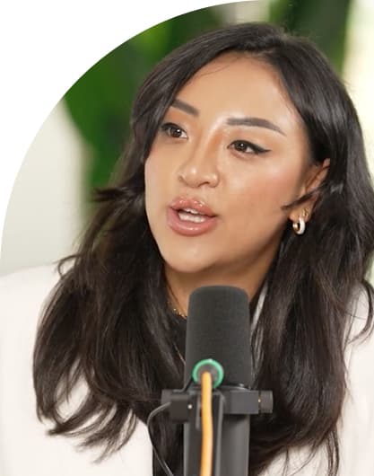 A photo of Charlotte Lee being interviewed.