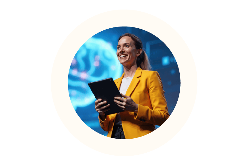 Woman speaking at the Government Experience Virtual Summit speaking about AI and the future of government.