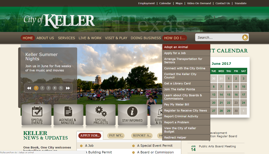 City of Keller "How Do I..." menu